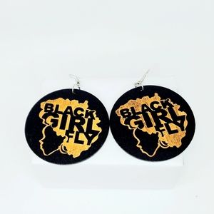 3 for $18 Black Girl Fly Real Wood African Pierced Earrings 1 1/2 Inches